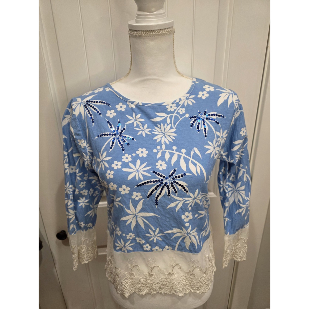 Chaudry B Size S NWOT Washed Sample Y2K 70x's Floral Vintage Wide Lace Boho 3/4 - Picture 4 of 11